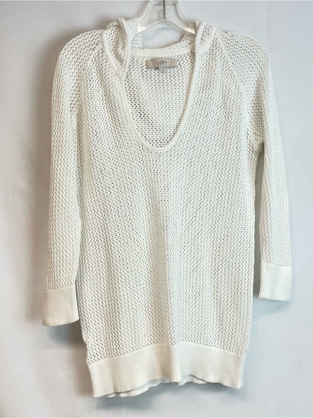 LOFT Cream Open-Knit Scoop Neck Sweater